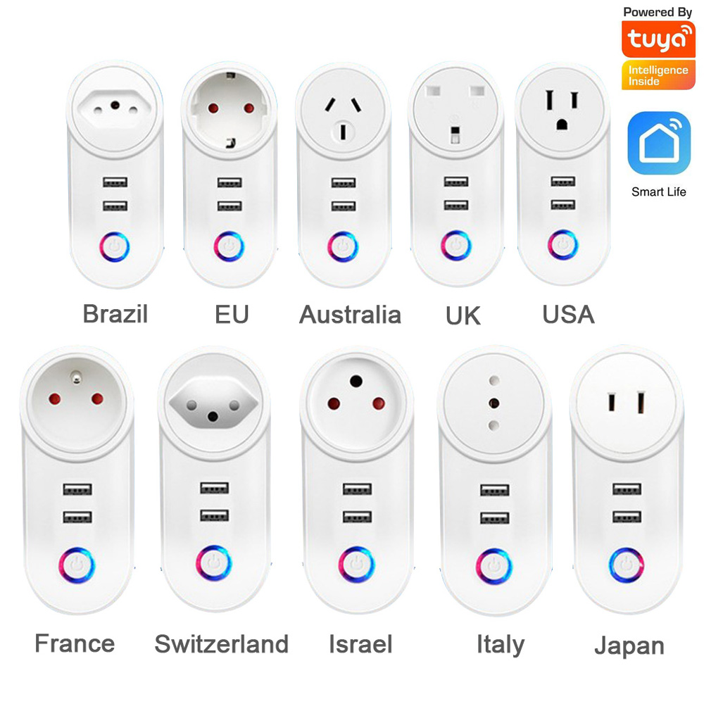 Outdoor Power Outlet Wifi - Tuya-インテリジェントwifi電源プラグ,ワイヤレスアプリケーション制御,スマートホームパワー,省エネ,1a 2a,usbポート,2.4g, 1ユニット