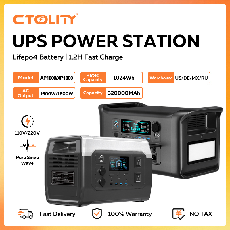 Outdoor Power Outlet - CTOLITY 1800W ポータブル電源 1024Wh Lifepo4バッテリー ソーラー発電機