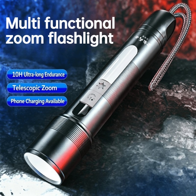 Outdoor Power Bank - 多機能 LED 懐中電灯ズーム可能な COB サイドライト充電式パワーバンクポータブル防水トーチアウトドアキャンプハイキング