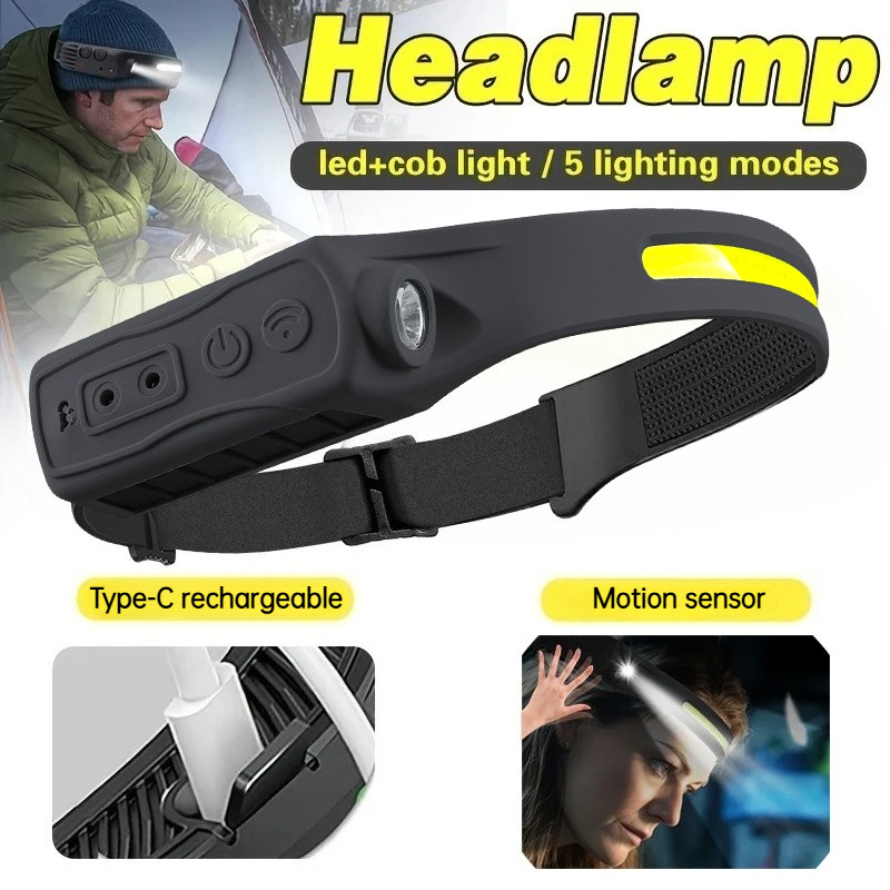 Outdoor Power Head - 強力な COB LED センサーヘッドランプ充電式ヘッド懐中電灯 5 照明モードヘッドライトヘッドトーチ屋外釣りキャンプ用