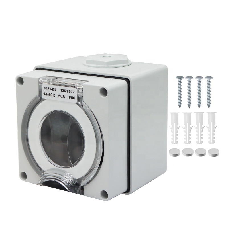 Outdoor Power Outlet - 50アンペア発電機RV電源インレットボックスプラスチック防水スイッチソケット屋外電源コンセントボックスNEMA 14 50Rレセプタクル