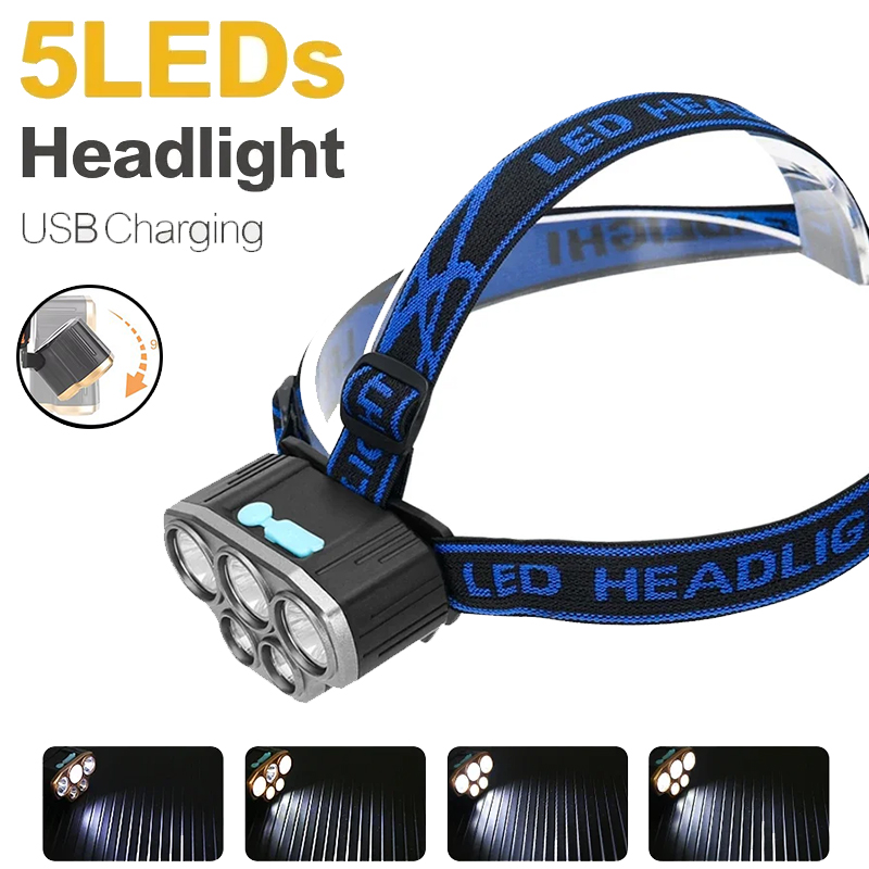 Outdoor Power Head - 充電式 5 LED ヘッドライト超高輝度強力防水ヘッド懐中電灯ヘッドトーチ屋外キャンプランニング照明用
