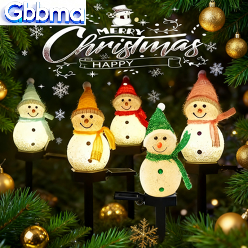 Outdoor Solar Power Xmas Lights - 2つのLED雪だるまソーラーガーデンライト屋外地面杭ライトソーラー式クリスマス通路ライトクリスマス芝生庭装飾用