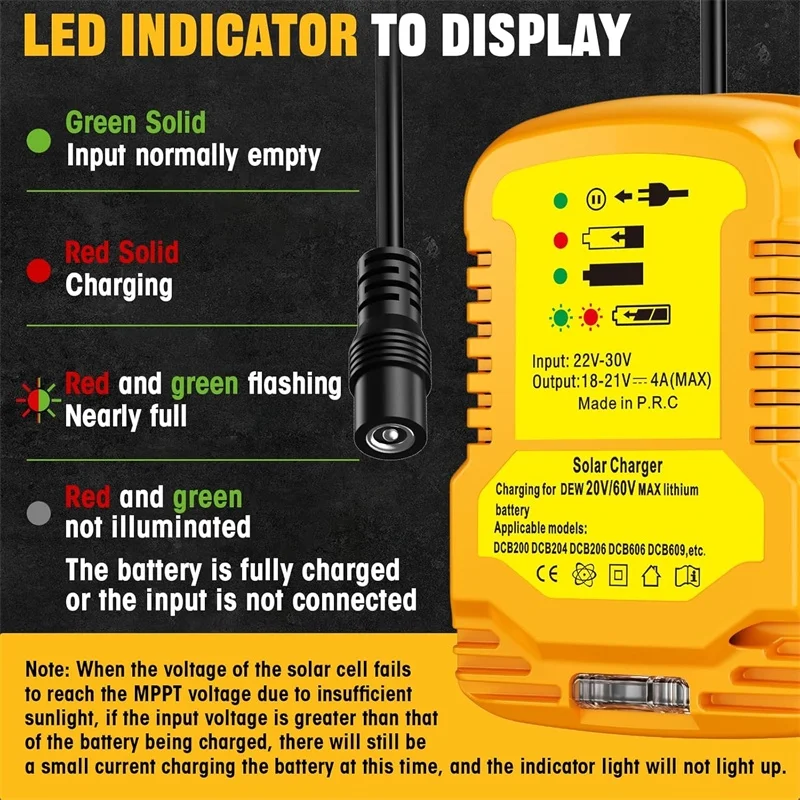 Outdoor Power Outlet - DCソケットソーラーアダプター、デウォルト18V 20V DCB200、DCB204、DCB122バッテリー用、ソーラーパネル充電ステーション、旅行やアウトドア用