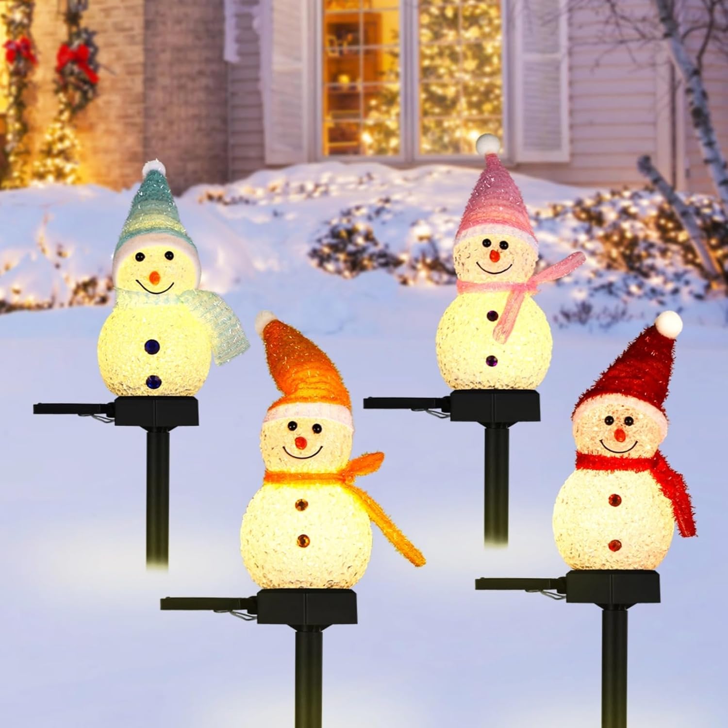 Outdoor Solar Power Xmas Lights - LED雪だるまソーラーガーデンライト屋外地面杭ライトソーラー式クリスマス通路ライトクリスマス芝生庭装飾用