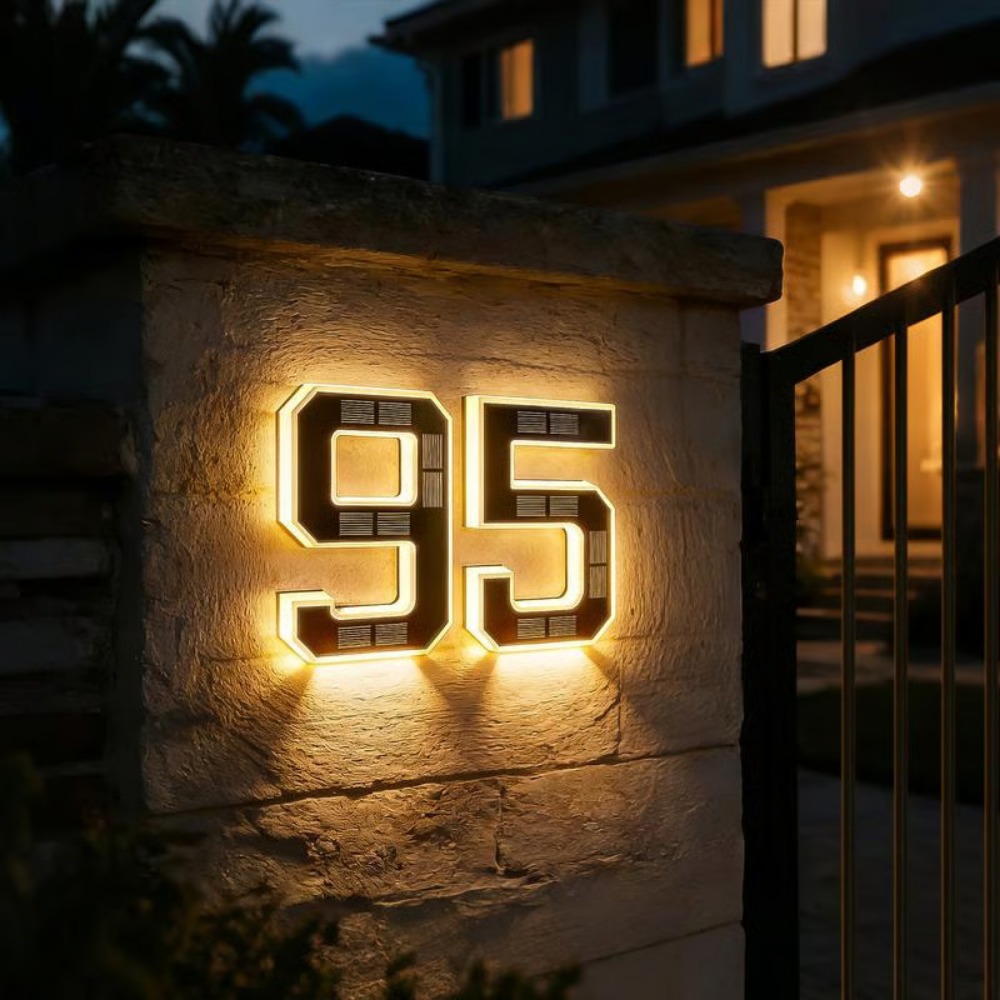 Outdoor Power Outlet Solar - 新しいソーラーアドレスサイン LED ハウスナンバーライト防水照明付きドア番号プラーク自動センサー屋外壁用