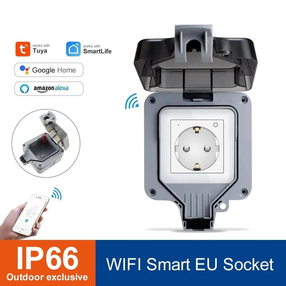 Outdoor Power Outlet Wifi - スマート屋外防水ソケット IP66、WiFi電源コンセント、保護ボックス付き屋外壁用耐候性プラグソケットボックス
