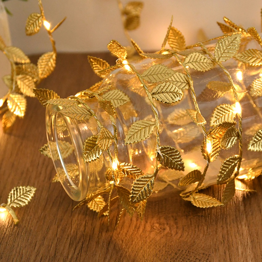 Outdoor Power For Christmas Lights - ゴールデンリーフラタン銅線ストリングフェアリーライト電池式、クリスマス結婚式誕生日バルコニー屋内屋外パーティーデコレーション