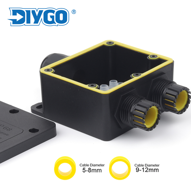 Outdoor Power Board Box - 防水IP68ジャンクションボックス,防水,3ウェイミニコネクタ,PCプラスチックおよび端子付き,配線用に設計,黒