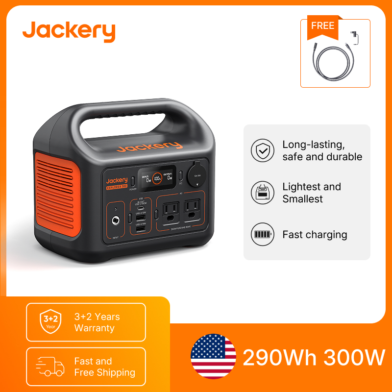 Extension Cord Outdoor - Jackery ポータブル電源 エクスプローラー300New 5m延長コード付き、アウトドアキャンプ、旅行用ソーラー発電機