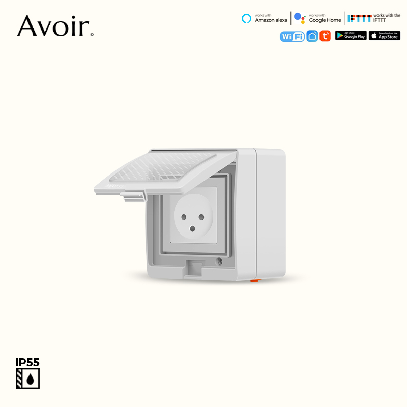 Outdoor Power Outlet Wifi - Avoir-Tuya-スマートwifiプラグ,ワイヤレス制御,IP55防水カバー,屋外壁電源プラグ,Alexa, Google Home, Israelで動作