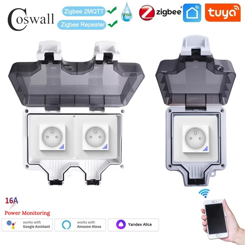 Outdoor Power Outlet Wifi - 防水壁コンセント,EU規格に準拠,wifi,zigbeeタイマー,プログラム可能,電源モニター機能付きスイッチ,Coswall-IP66