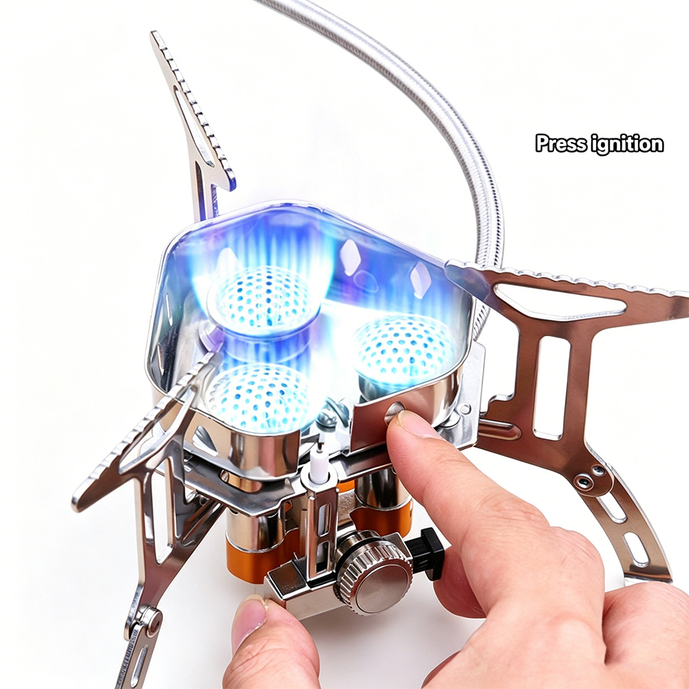 Outdoor Power Head - 折りたたみ式携帯用防風屋外ガスストーブハイパワー3ヘッドシングルバーナーミニキャンプクッカー（ピクニック、登山、野外用）