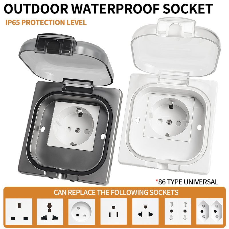Outdoor Power Outlet - IP65防水屋外コンセント、16A高出力壁プレート、250V米国/タイスタイル10Aコンセント、浴室＆耐候性電気