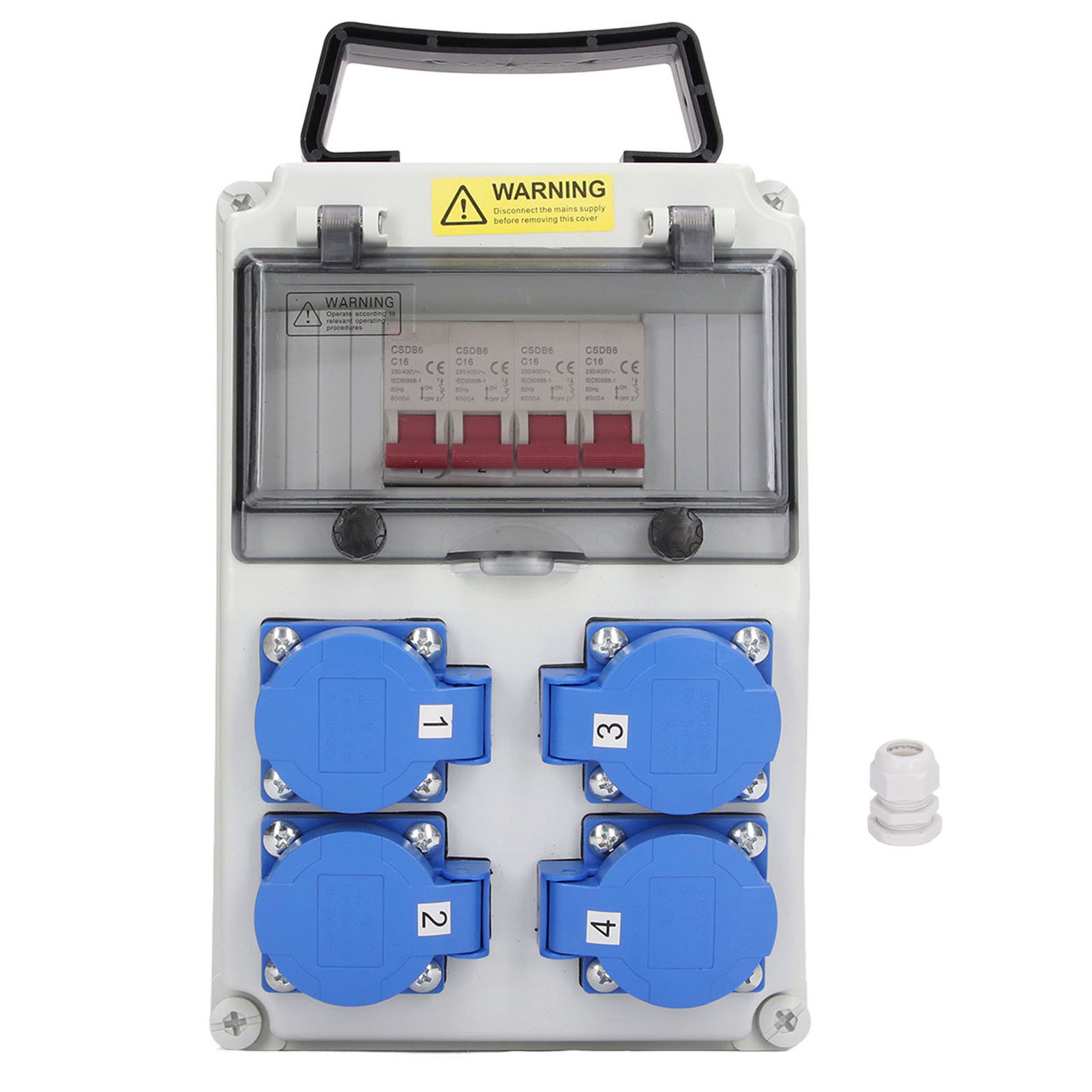 Outdoor Power Distributors - 屋外用ハンドヘルド防水電源分配器、サーキットブレーカー付き、4 x 16Aソケット、200‑250V、庭や中庭用