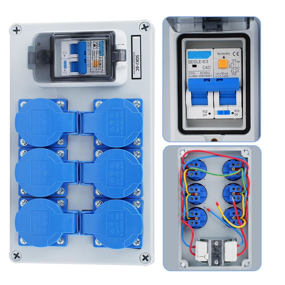 Outdoor Power Distributors - 1PC IP54 壁掛け式 6 ピン電源分配器 1P+N