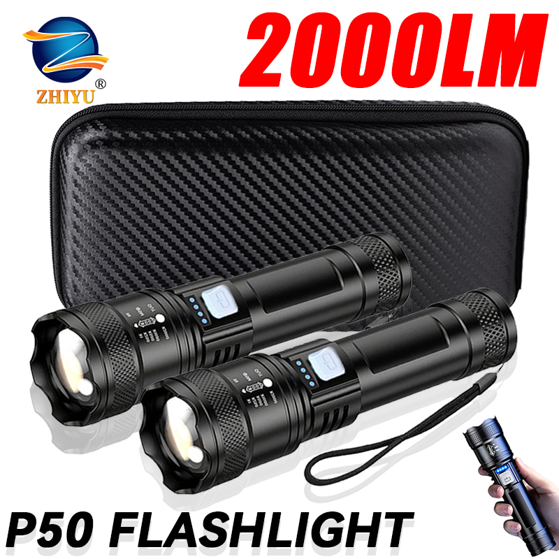 Outdoor Power Bank - 戦術的な LED 懐中電灯 2000LM USB 充電式防水グレードズームトーチ明るいポータブル緊急ライトキャンプ屋外用