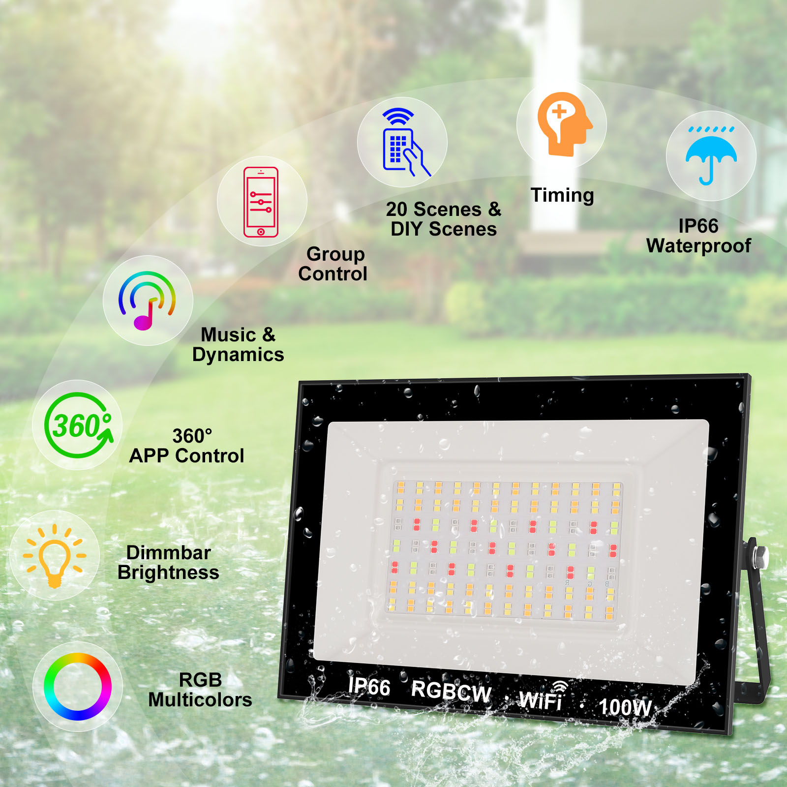 T-sunrgb 100w rgbスマートフラッドライト屋外 - Outdoor Power Outlet Wifi のレビューと価格