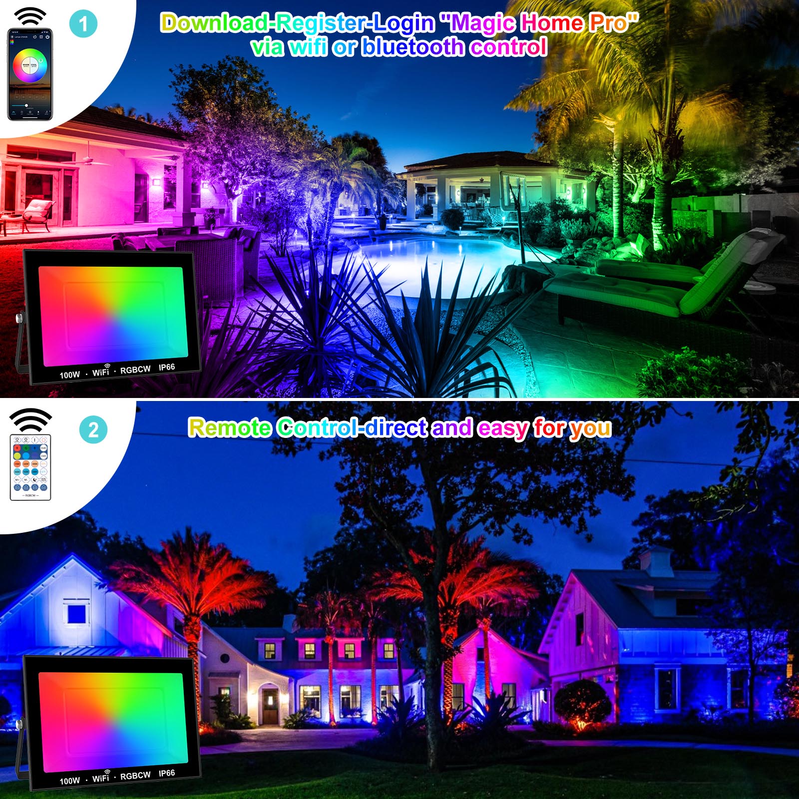 T-sunrgb 100w rgbスマートフラッドライト屋外 - Outdoor Power Outlet Wifi のレビューと価格