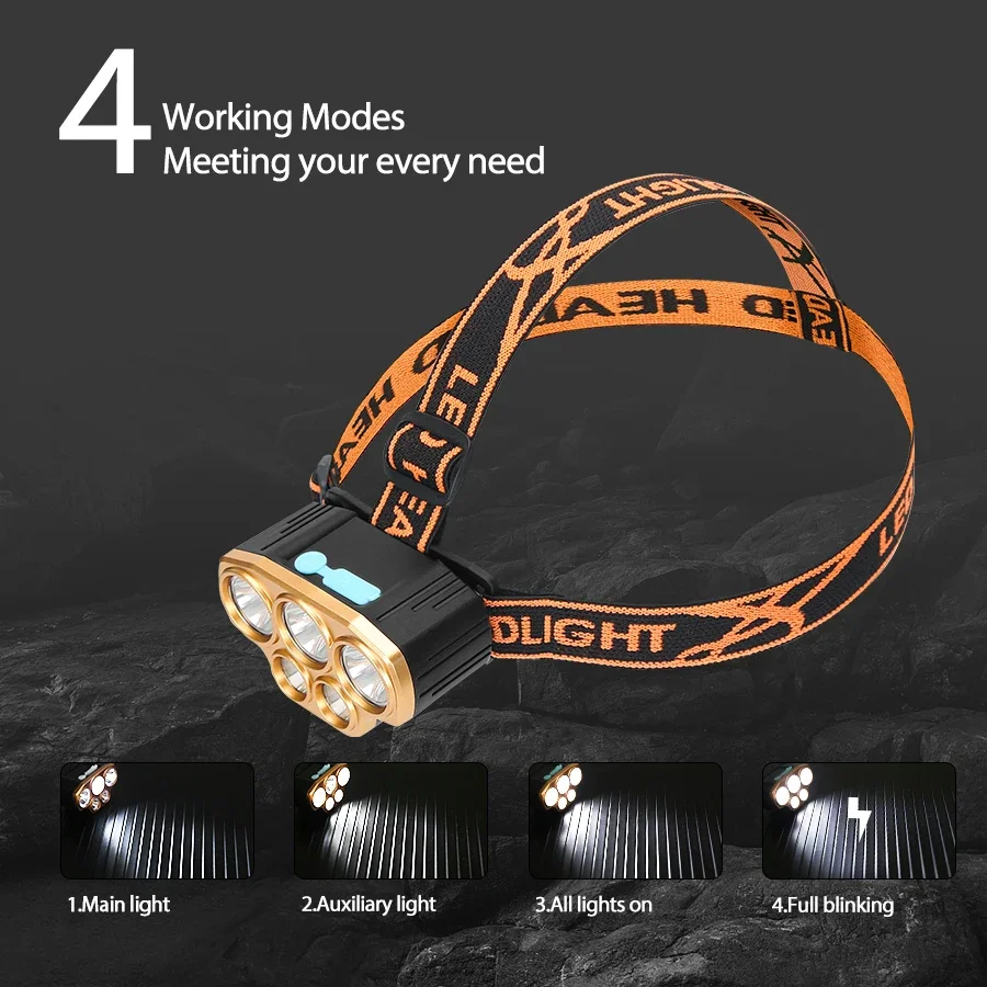 充電式 5 LED ヘッドライト超高輝度強力防水ヘッド懐中電 - Outdoor Power Head のレビューと価格