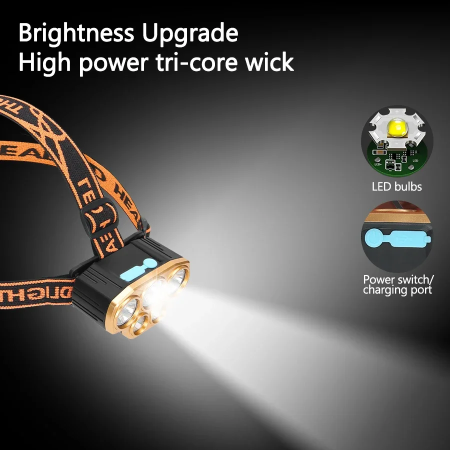 充電式 5 LED ヘッドライト超高輝度強力防水ヘッド懐中電 - Outdoor Power Head のレビューと価格