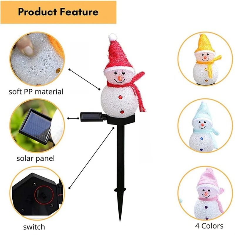 2つのLED雪だるまソーラーガーデンライト屋外地面杭ライトソ - Outdoor Solar Power Xmas Lights のレビューと価格