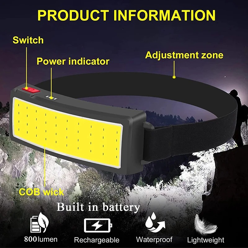 強力な COB LED ヘッドランプ 4 つの照明モード高速 - Outdoor Power Head のレビューと価格