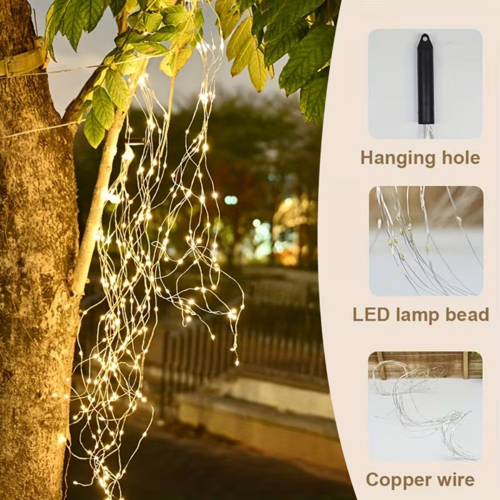 3M600LEDソーラー式柳の枝カスケード型ストリングライト - Outdoor Power For Christmas Lights のレビューと価格