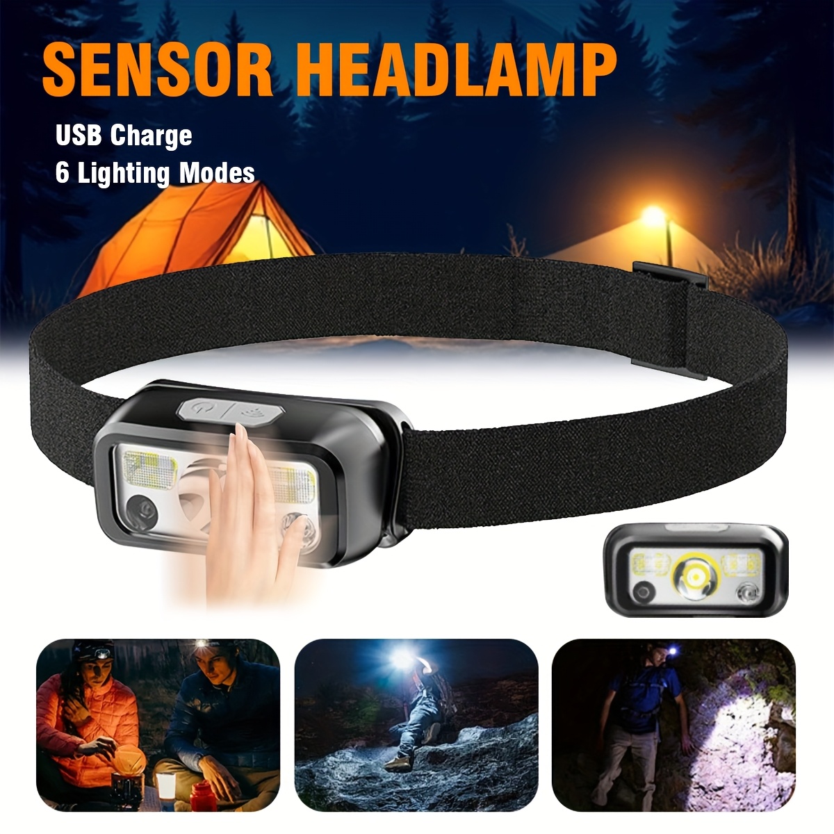 強力な COB LED センサーヘッドランプ USB 充電式 - Outdoor Power Head のレビューと価格