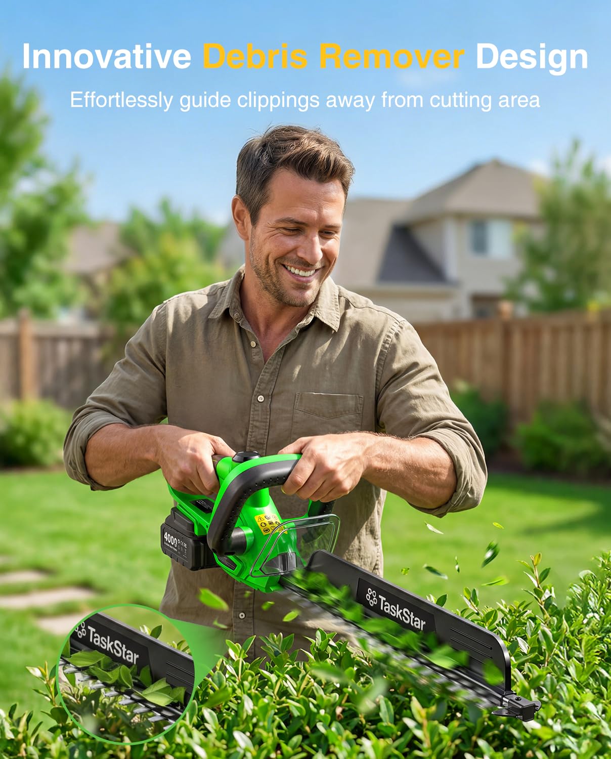 TaskStar 22インチ電動ヘッジトリマー 180度回転 - Lawn Mower Battery のレビューと価格