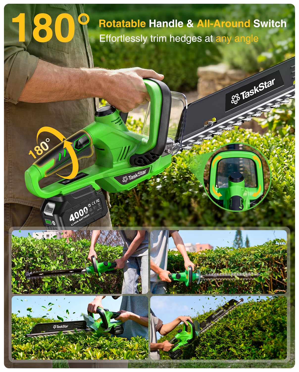 TaskStar 22インチ電動ヘッジトリマー 180度回転 - Lawn Mower Battery のレビューと価格