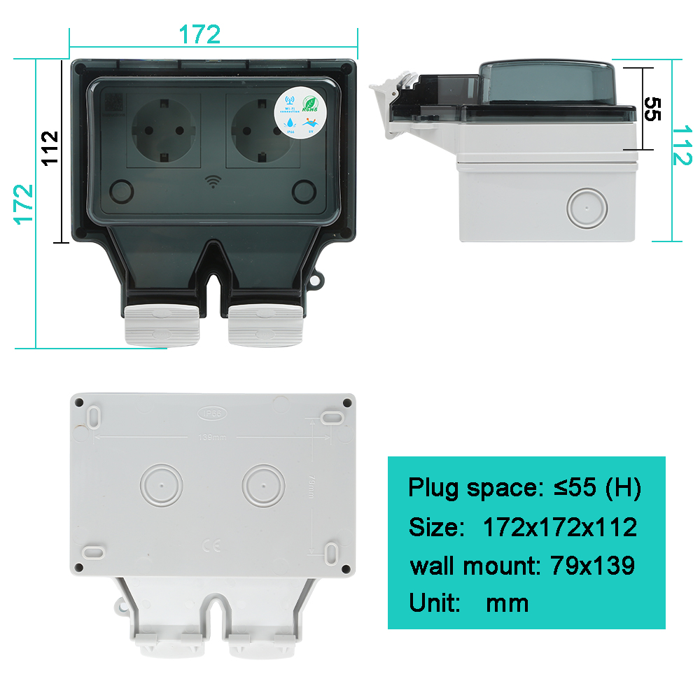 スマート屋外ソケットIP66防水16A 250V EU壁掛け - Outdoor Power Outlet Wifi のレビューと価格