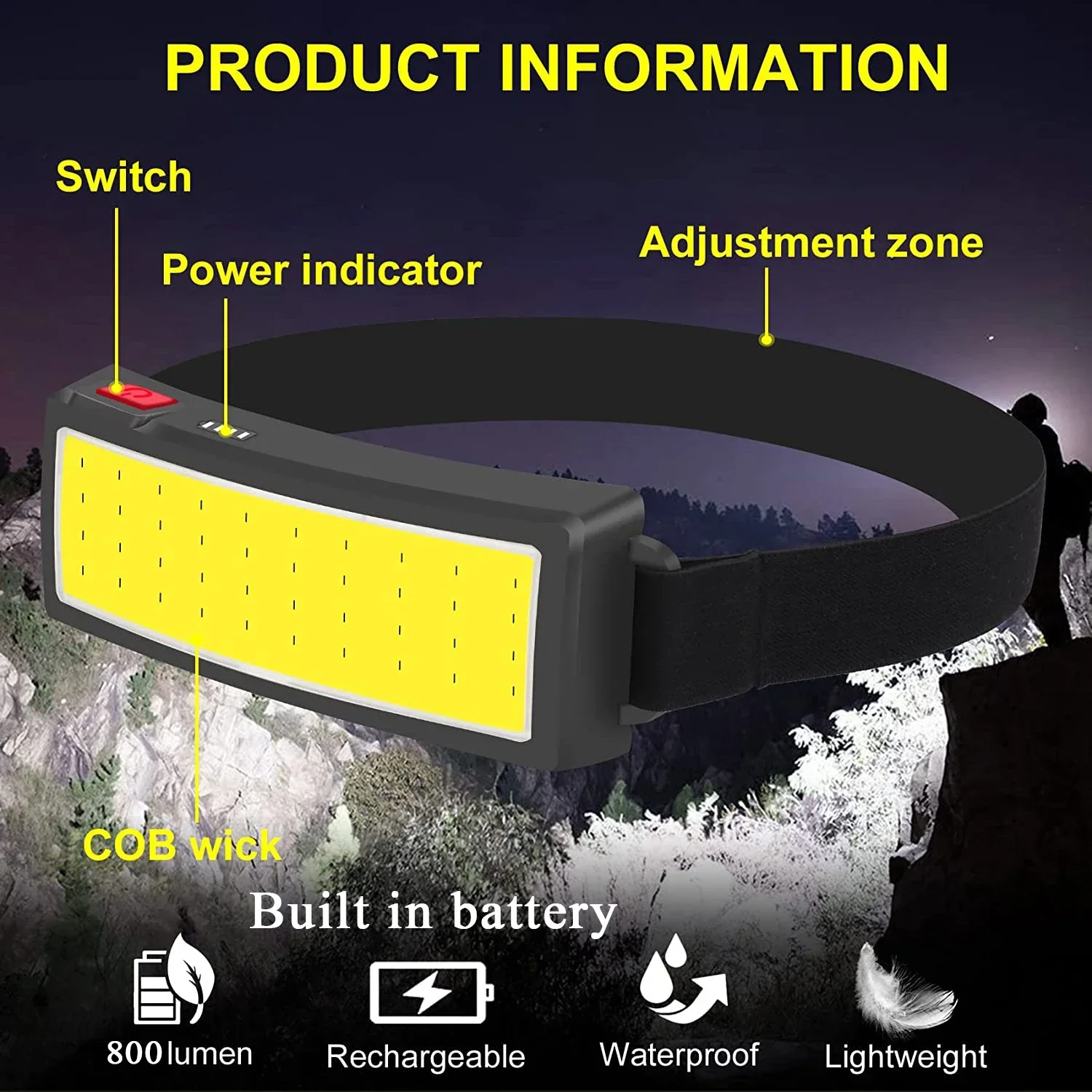 強力な COB LED ヘッドランプ Type-c 充電式ヘ - Outdoor Power Head のレビューと価格