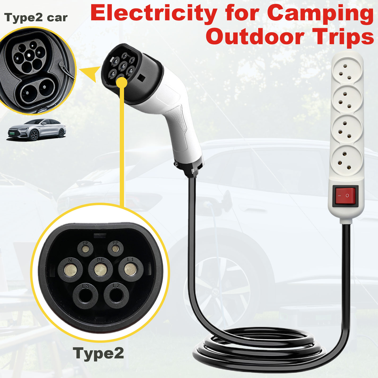 タイプ2 V2L放電アダプター イスラエルソケット EVから - Outdoor Power Outlet のレビューと価格