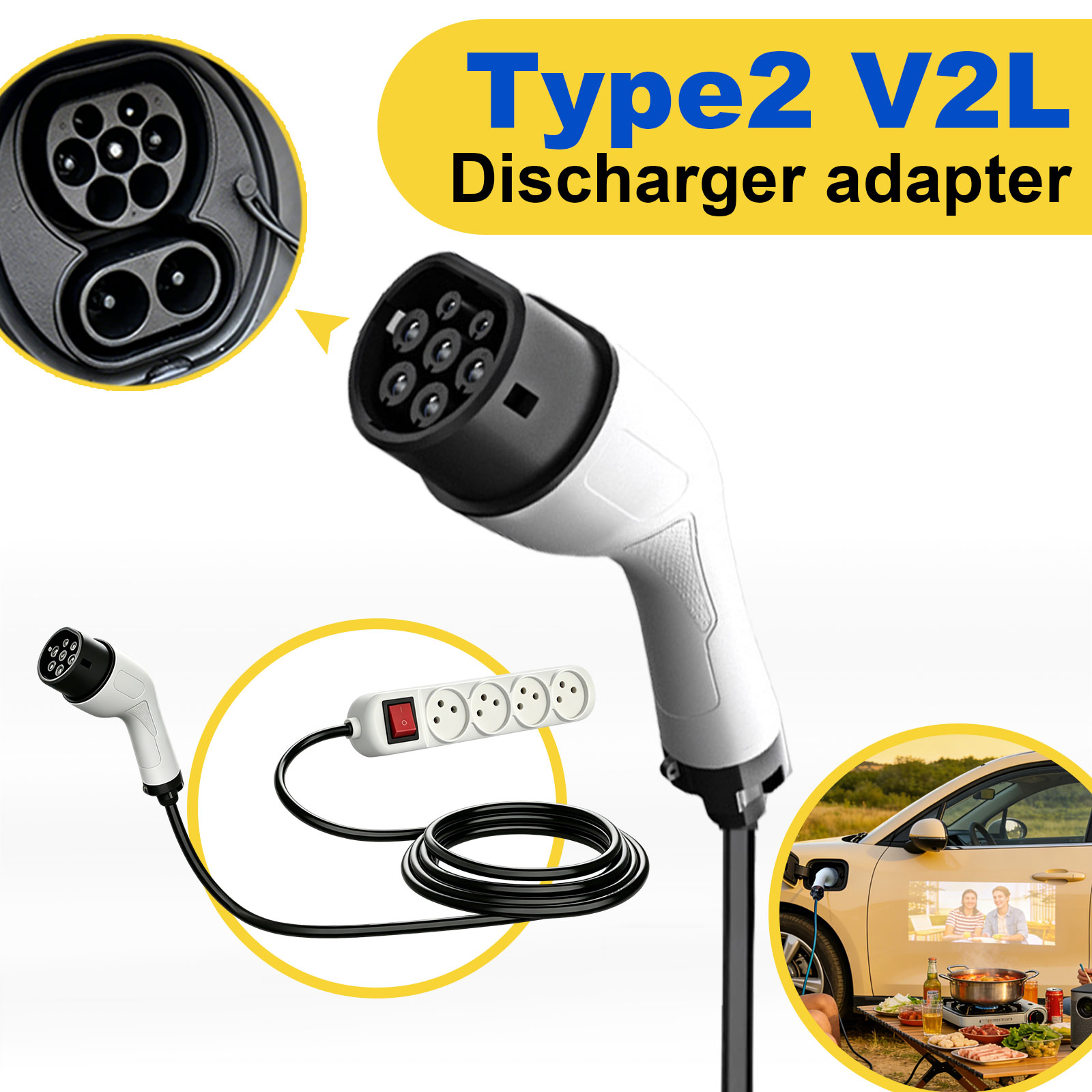 タイプ2 V2L放電アダプター イスラエルソケット EVから - Outdoor Power Outlet のレビューと価格