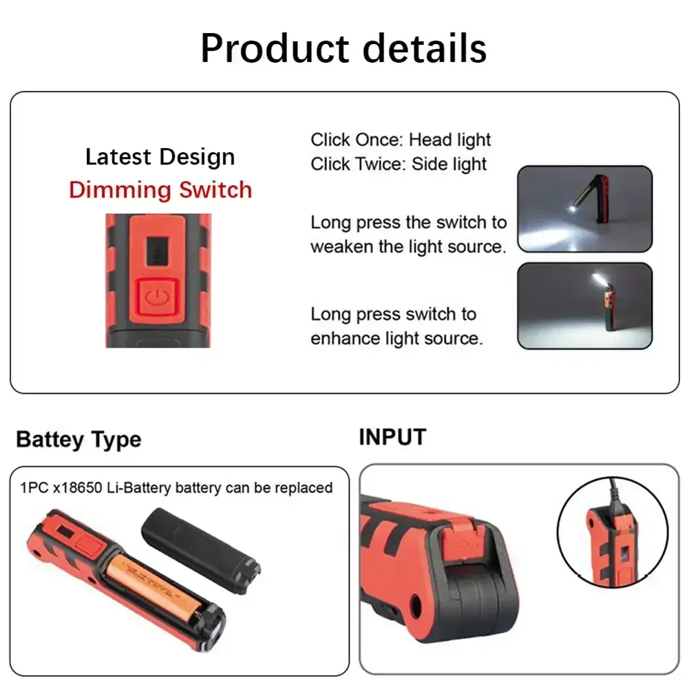 調光可能な COB LED ワークライト USB 充電式懐中 - Outdoor Power Bank のレビューと価格