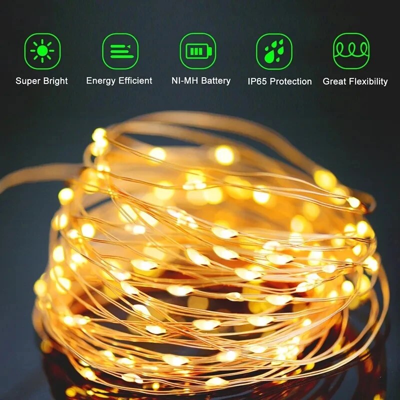 防水銅線LEDストリングライト,太陽光発電,屋外ランプ,庭, - Outdoor Power For Christmas Lights のレビューと価格