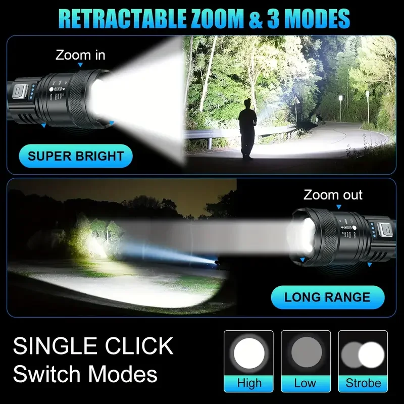 戦術的な LED 懐中電灯 2000LM USB 充電式防水 - Outdoor Power Bank のレビューと価格