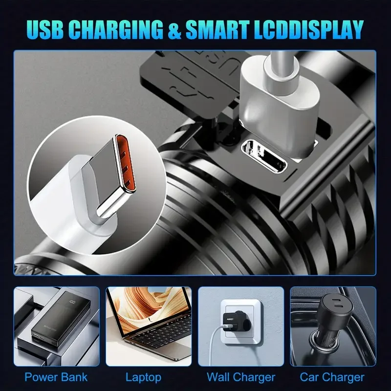 戦術的な LED 懐中電灯 2000LM USB 充電式防水 - Outdoor Power Bank のレビューと価格