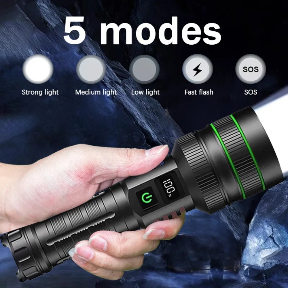 強力な LED 懐中電灯ズーム可能 Type-C 充電式防水 - Outdoor Power Bank のレビューと価格